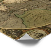 Poster  kaart - 1595 Hondius-Wereldkaart (Hoek)