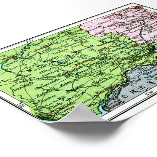 Poster -  kaart van Yorkshire/Lancashire (Hoek)