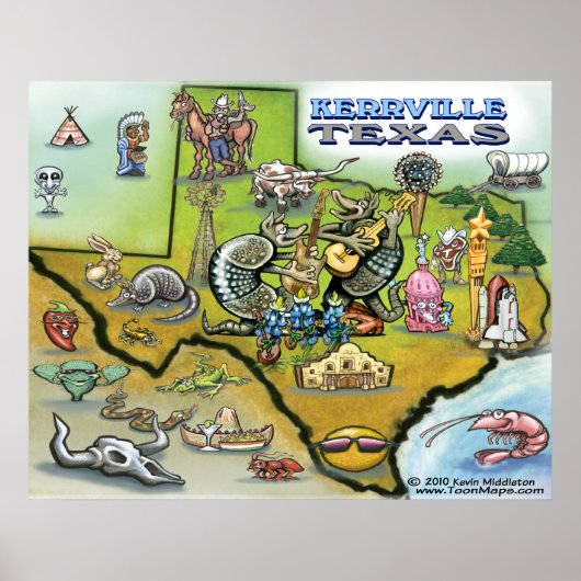 Poster Kerrville TEXAS Map (Voorkant)