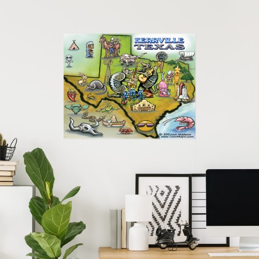 Poster Kerrville TEXAS Map (Thuiskantoor)