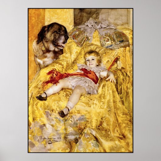 Poster: Kind en Sint Bernard: Kunst van Anders Zor Poster (Voorkant)