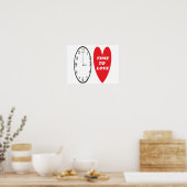 Poster klok met rode harttijd tot liefde (Keuken)
