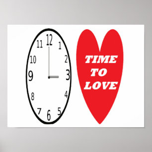 Poster klok met rode harttijd tot liefde