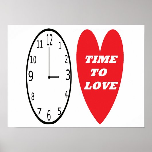 Poster klok met rode harttijd tot liefde (Voorkant)