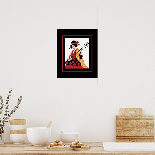 Poster  kunst Geisha & Shamisen (Keuken)