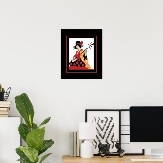 Poster  kunst Geisha & Shamisen (Thuiskantoor)