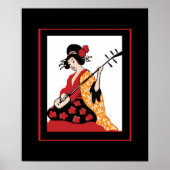 Poster  kunst Geisha & Shamisen (Voorkant)