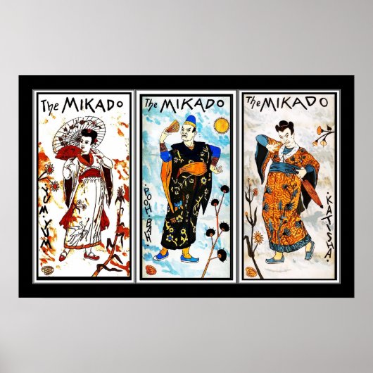 Poster  kunst Japans Mikado 3 panels (Voorkant)