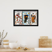 Poster  kunst Japans Mikado 3 panels (Keuken)