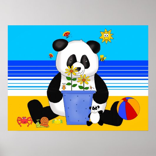 Poster Kunst Kinderen Panda Op Het Strand (Voorkant)