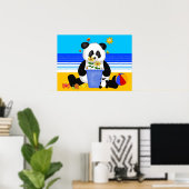 Poster Kunst Kinderen Panda Op Het Strand (Thuiskantoor)