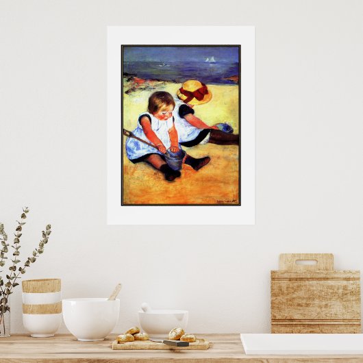 Poster kunst Twee kinderen in het strand (Keuken)