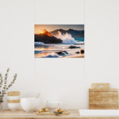 Poster kunst vulkanische oceaan scène (Keuken)