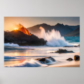 Poster kunst vulkanische oceaan scène (Voorkant)