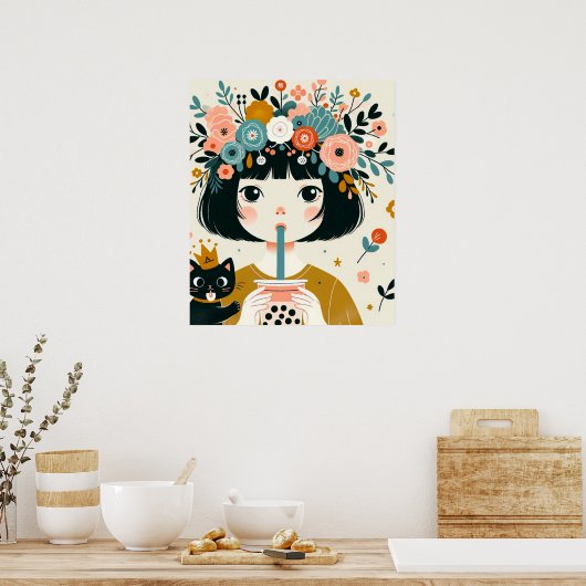 Poster “La petite fille au bubble tea“ (Keuken)