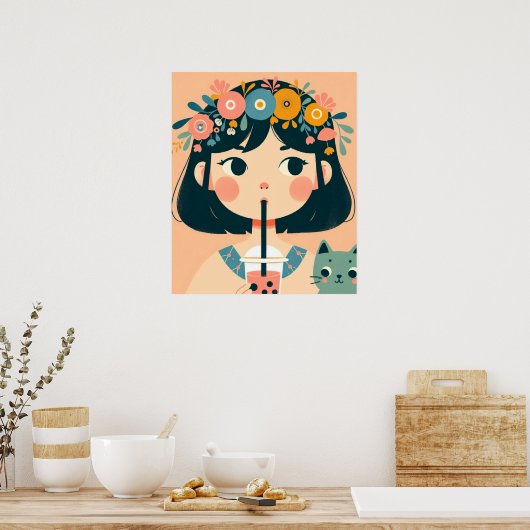 Poster “La petite fille au bubble tea“ (Keuken)