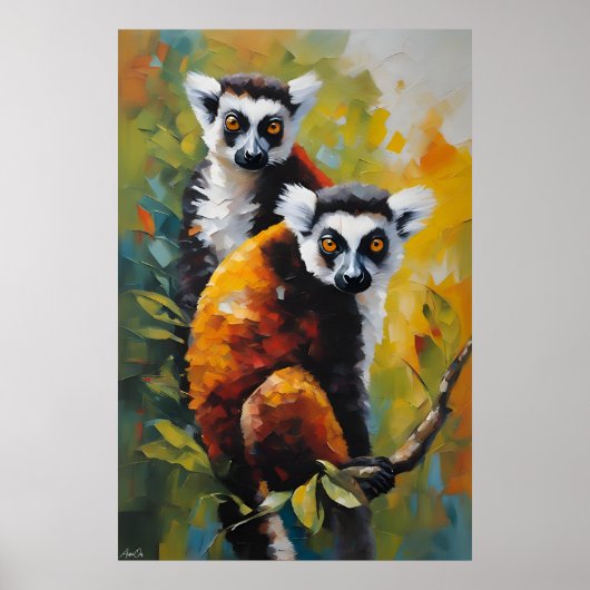 Poster | Lemur | Olieverfstijl (Voorkant)