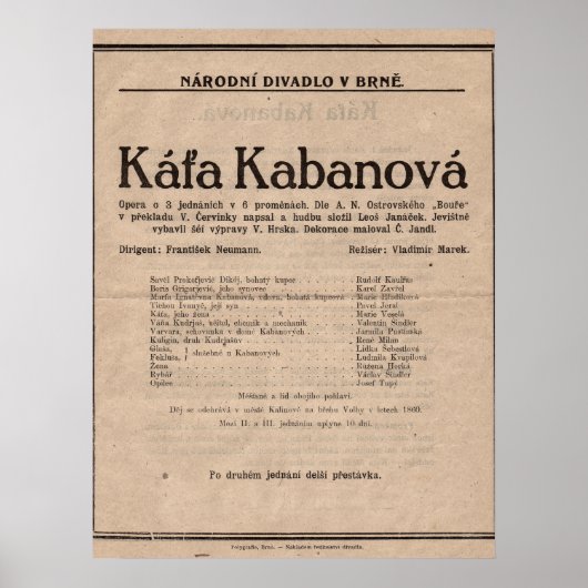 Poster - Leoš Janáček Opera Káťa Kabanová (Voorkant)