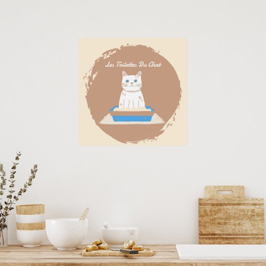 Poster, Les Toilettes du Chat, Witte kat Poster (Keuken)