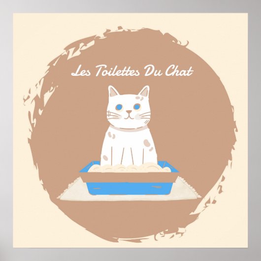 Poster, Les Toilettes du Chat, Witte kat Poster (Voorkant)