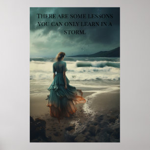 Poster - Lessen in een Storm Vrouw op het strand