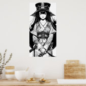 Póster Lienzo vintage art ink samurai girl Poster (Keuken)
