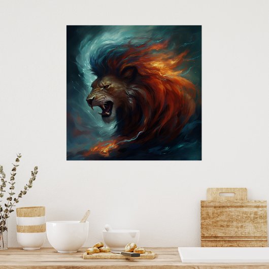 Poster Lion Feu (Keuken)