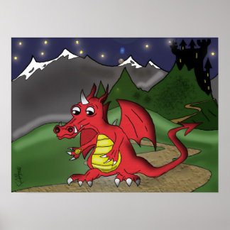 Poster "Little Red Dragon" van Kev Moore