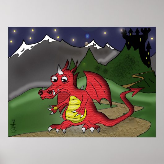 Poster "Little Red Dragon" van Kev Moore (Voorkant)