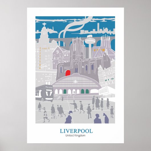 Poster Liverpool Gebouwen Blauw Grijs (Voorkant)