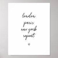 poster 'London Paris New York Repeat' | Roze 8 x 1