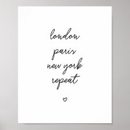 poster 'London Paris New York Repeat' | Roze 8 x 1