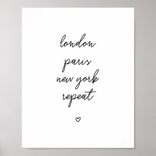 poster 'London Paris New York Repeat'   Roze 8 x 1