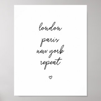 poster 'London Paris New York Repeat' | Roze 8 x 1