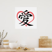 Poster Love Pink Heart (Kanji) (Keuken)