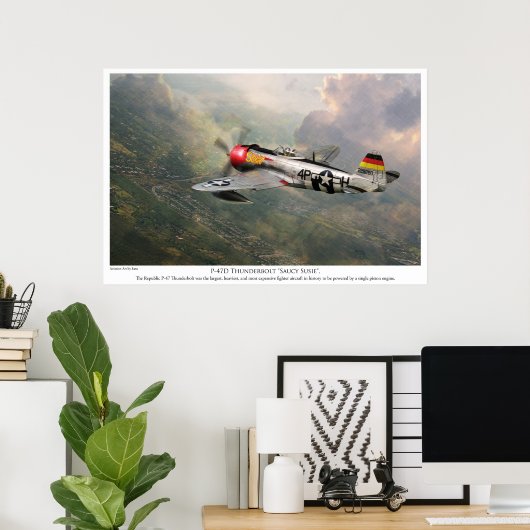 Poster luchtvaartkunst "P-47D Thunderbolt "Saucy S (Thuiskantoor)