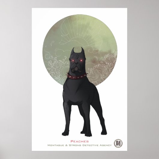 Poster M&S-perziken - Kunst van Mona Finden (Voorkant)