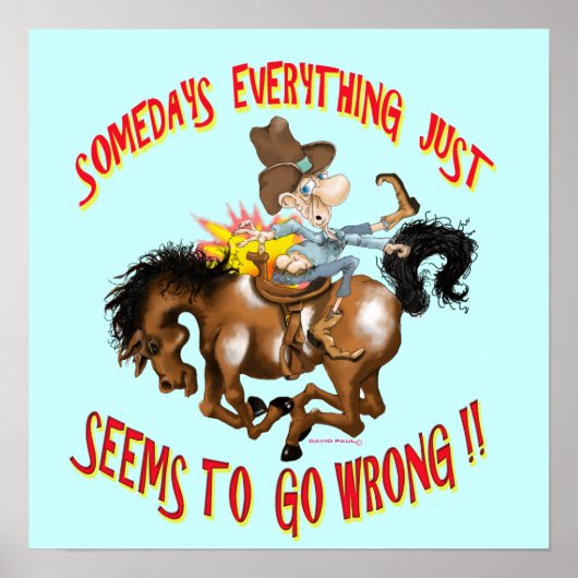 Poster man op paard achteruit grappig! (Voorkant)