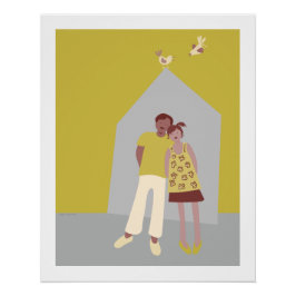 poster man vrouw vogeltjes huis