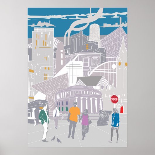 Poster Manchester Skyline Illustratie Kunstwerk (Voorkant)
