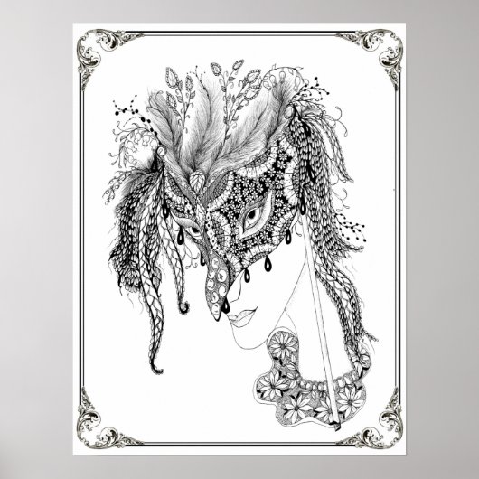 Poster "Masquerade Art van mevrouw Dee" kleuren (Voorkant)