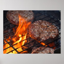 Poster met barbecueburgers en brandvuur