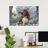 Poster met Basset Hound Castle Ruin Bezoek (Thuiskantoor)