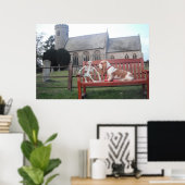 Poster met Basset Hound die een prachtige kerk bez (Thuiskantoor)