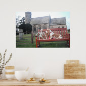 Poster met Basset Hound die een prachtige kerk bez (Keuken)