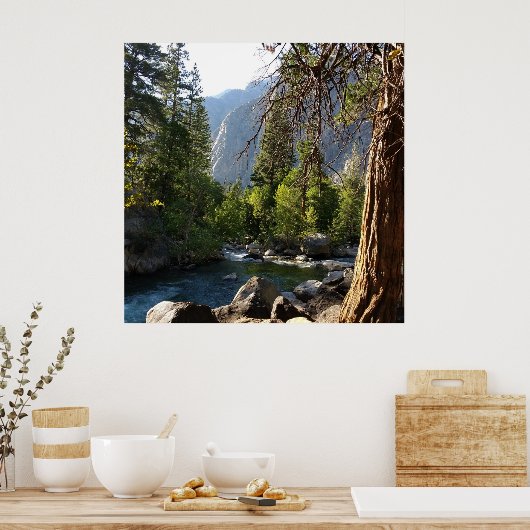 Poster met beek, bos en bergen (Keuken)