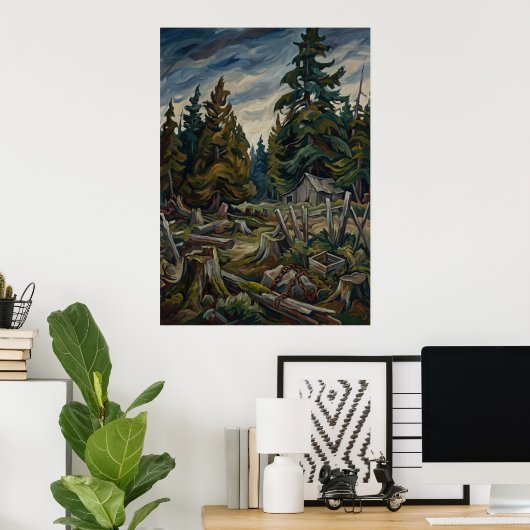 Poster met bergboslandschap (Thuiskantoor)