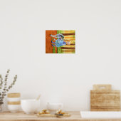Poster met blauwe en hond hond (Keuken)