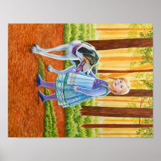 Poster met blauwe en hond hond (Voorkant)