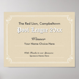 Poster met certificaat voor zwembadcompetitiewinna